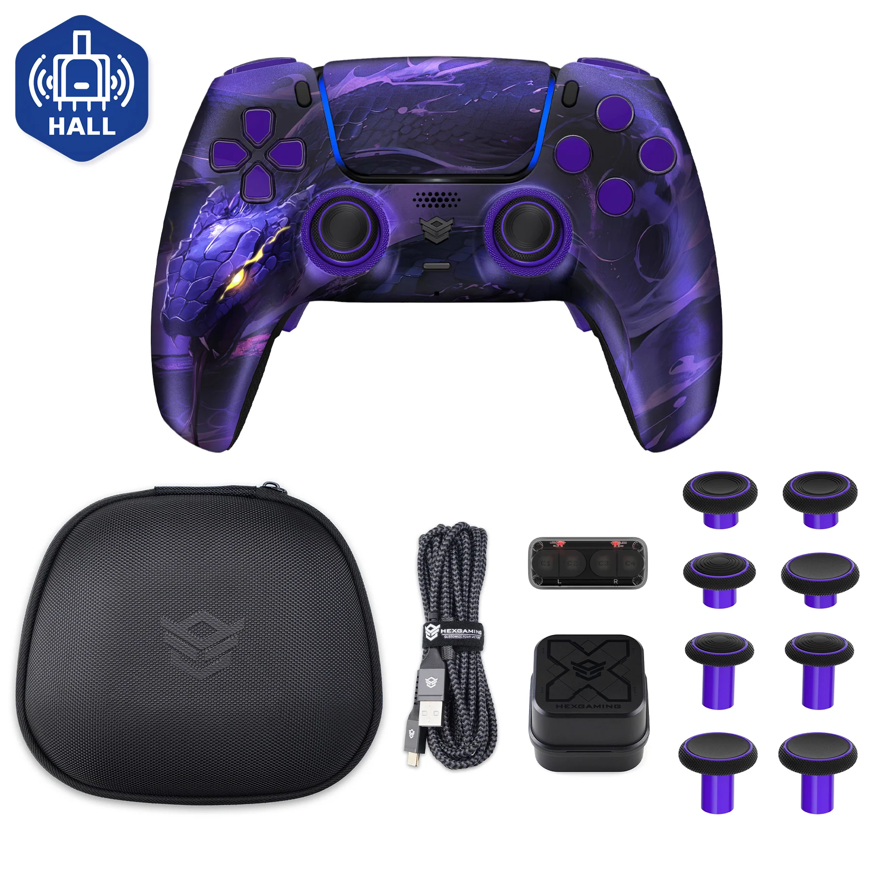 HEXGAMING PHANTOM Controller with Adjustable Triggers+Charging Cable+Carrying Bag for PS5, PC, Mobile - 18 Styles - Image 12