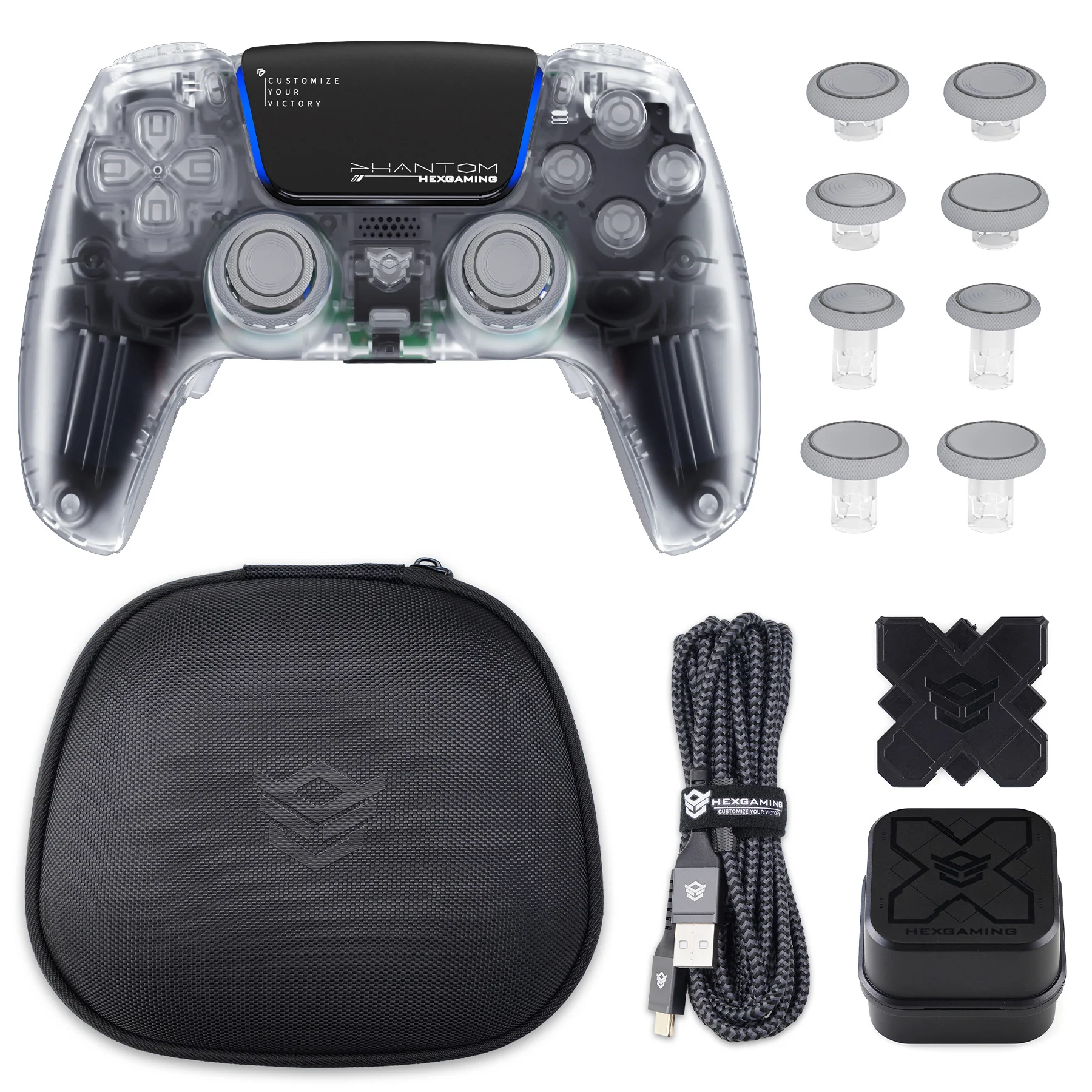 HEXGAMING PHANTOM Controller with Adjustable Triggers+Charging Cable+Carrying Bag for PS5, PC, Mobile - 18 Styles - Image 9
