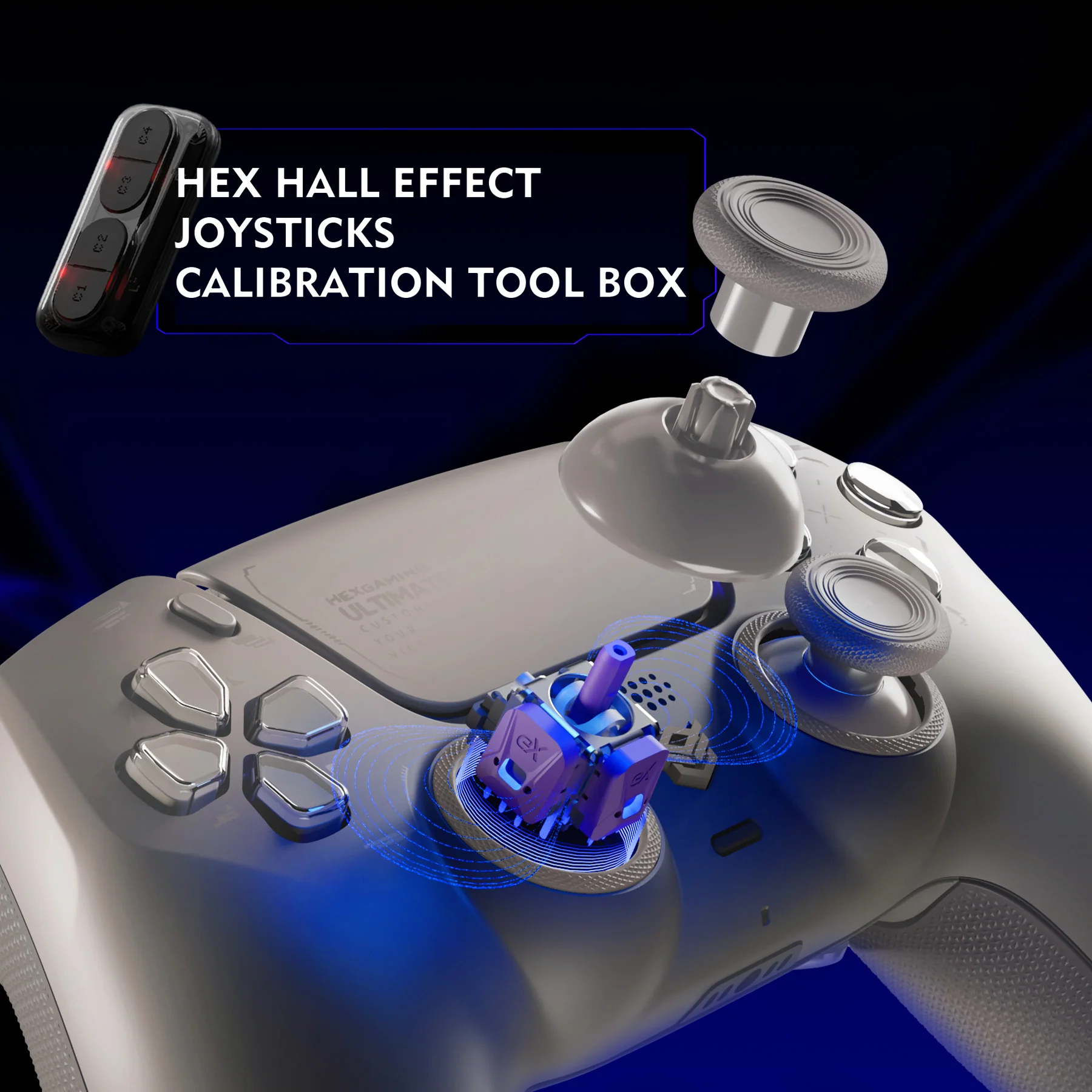 HEXGAMING ULTIMATE PRO Controller with Adjustable Triggers for PS5, PC, Mobile - Hall Effect Quantum Gray - Image 4